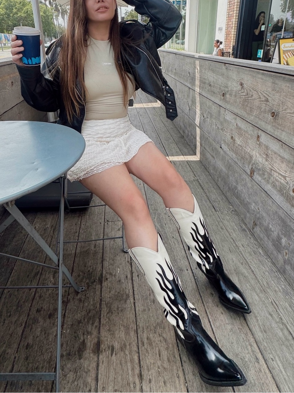 ZARA Contrasting Flame Cowboy Boots Black White Rare Sold Out Size 8